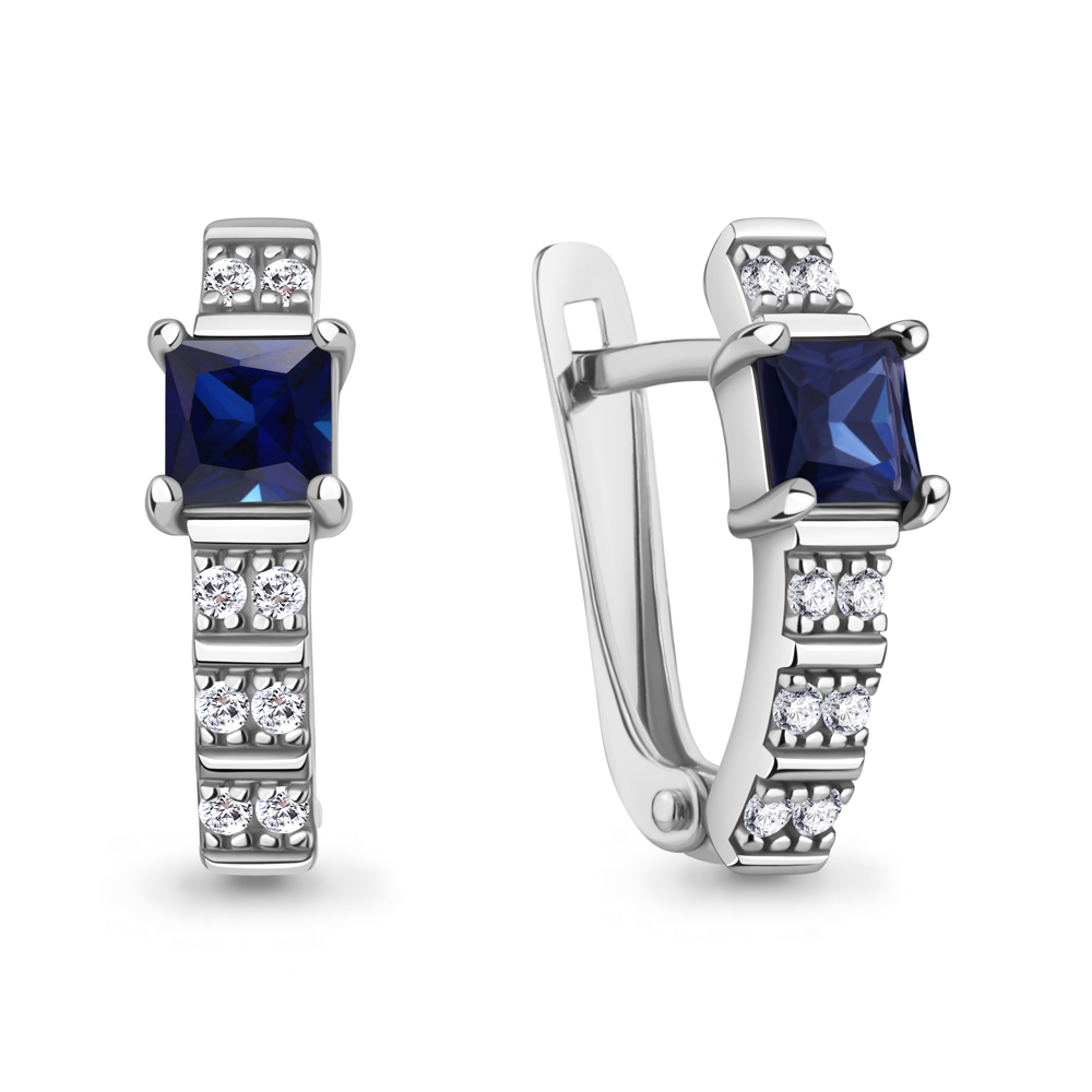 400806АБ Серьги из Серебра с наносапфирами, фианитами