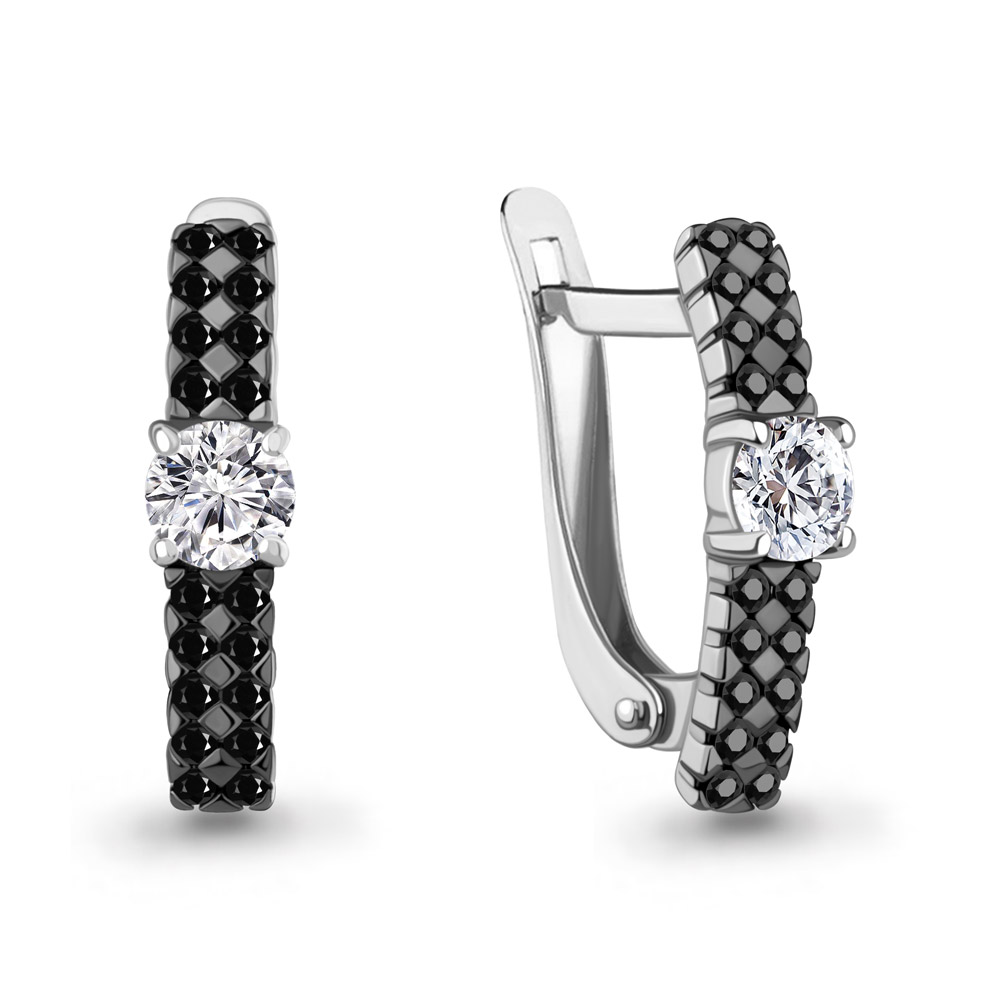 400815АЧ Серьги из Серебра с нанокристаллами, фианитами