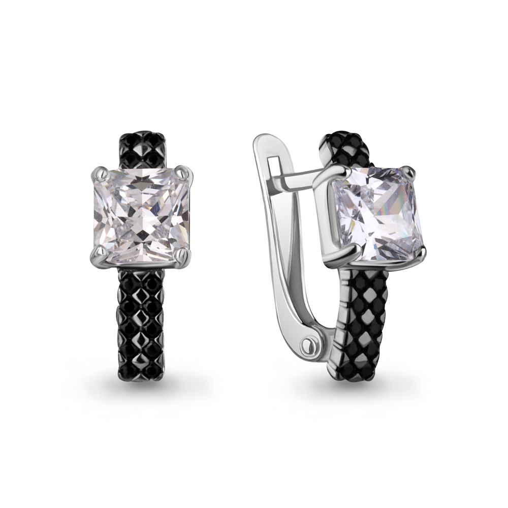 400818АЧ Серьги из Серебра с нанокристаллами, фианитами