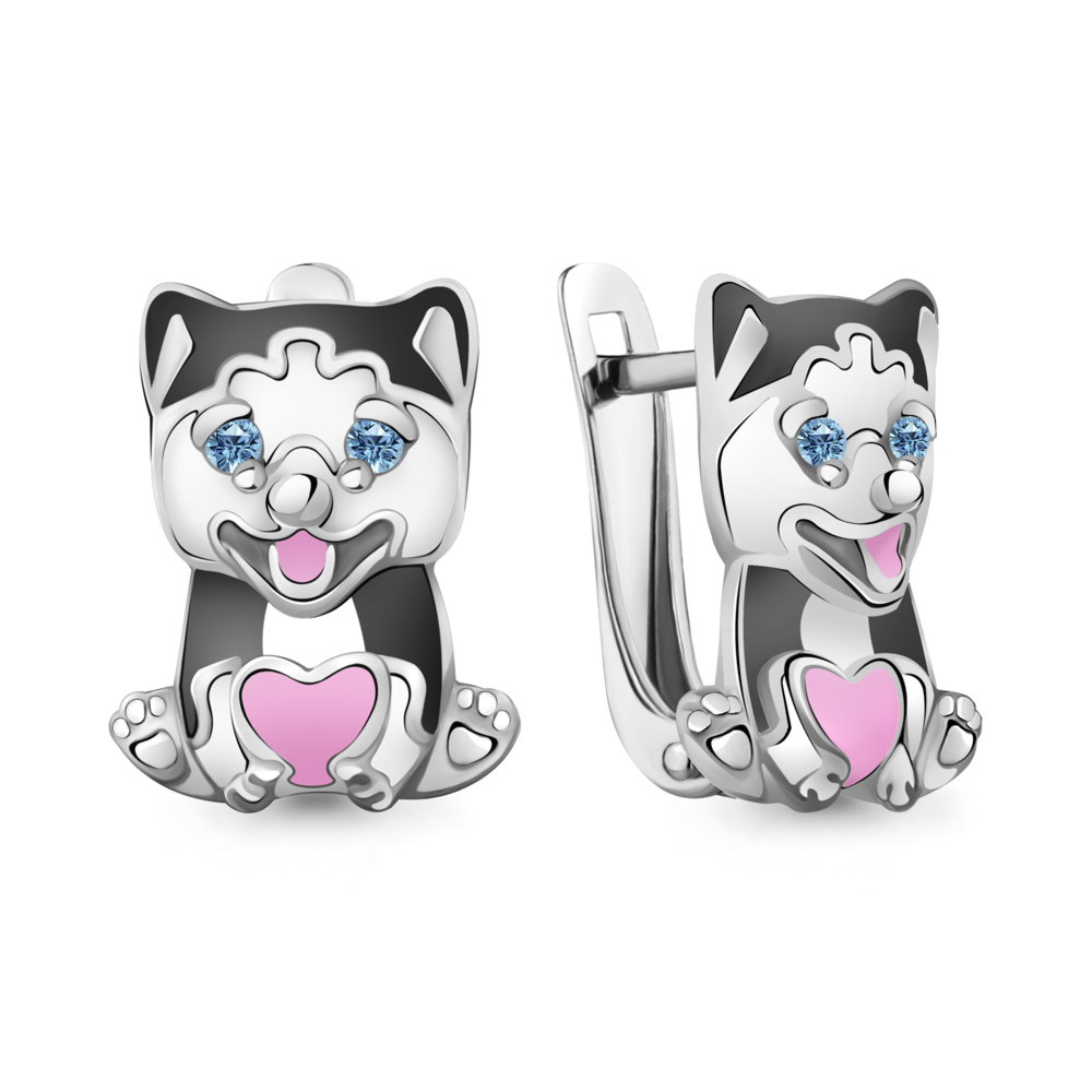 400822Б Серьги из Серебра с синт. шпинелью, эмалью