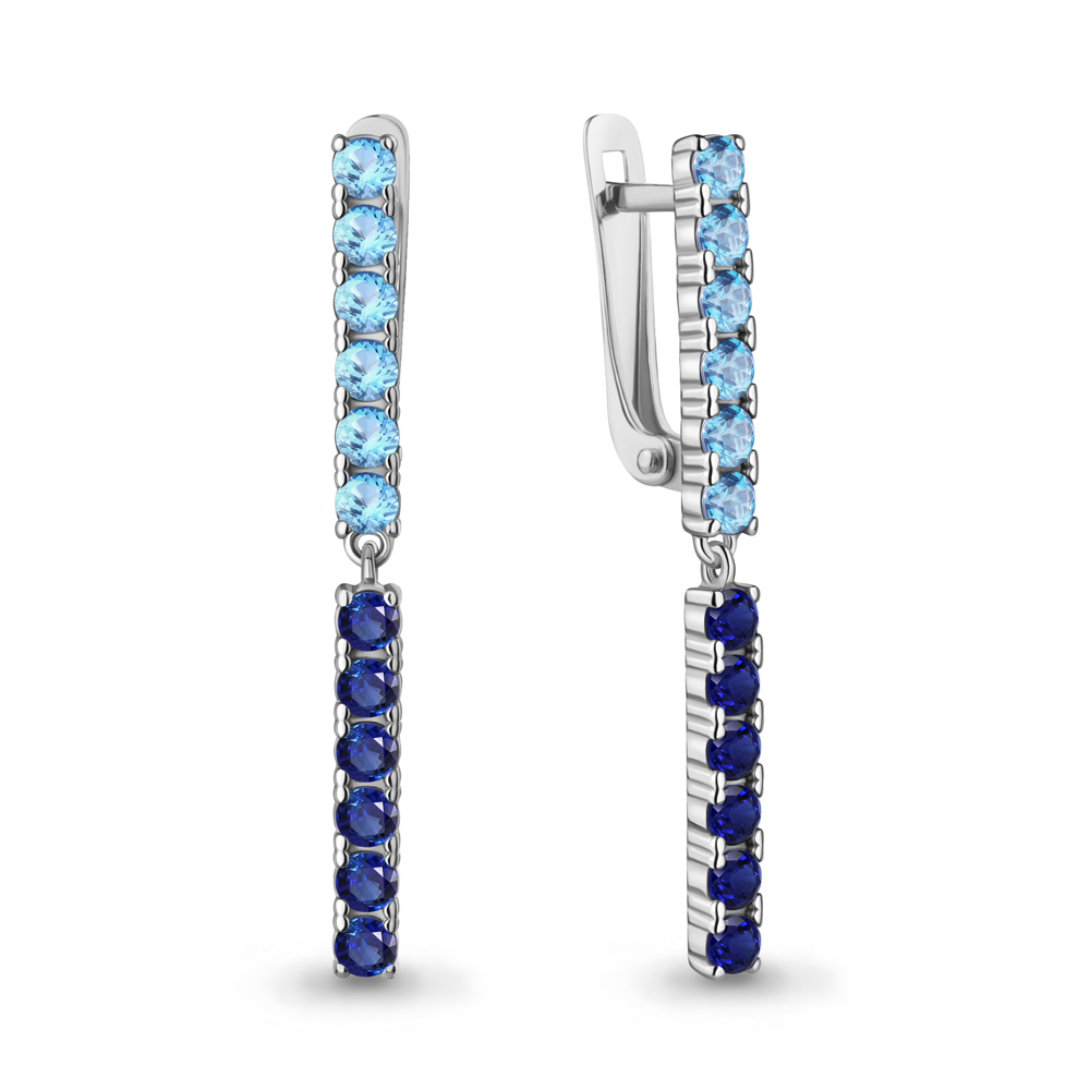 400831Б Серьги из Серебра с наносапфирами, нанотопазами
