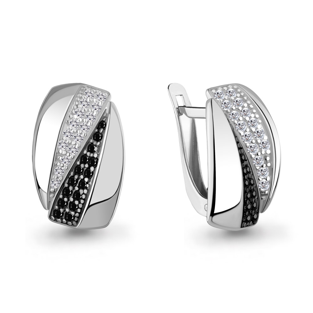 400847АЧ Серьги из Серебра с нанокристаллами, фианитами