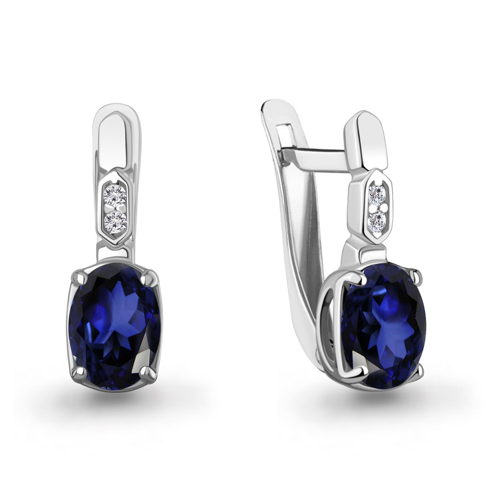 400877АБ Серьги из Серебра с наносапфирами, фианитами