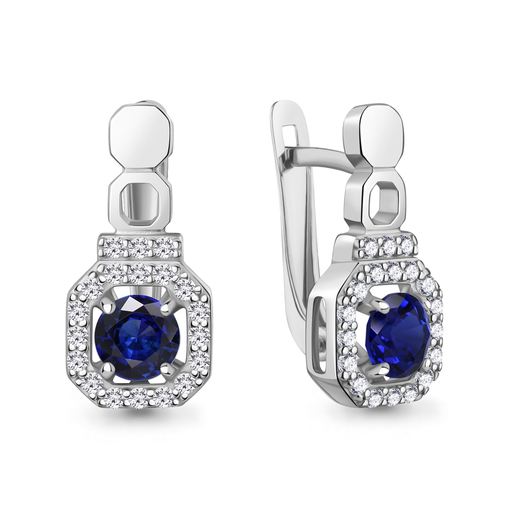 400878АБ Серьги из Серебра с наносапфирами, фианитами