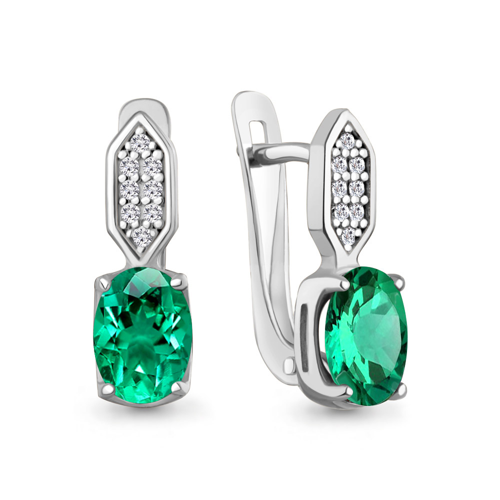 400887АГ Серьги из Серебра с наноизумрудами, фианитами