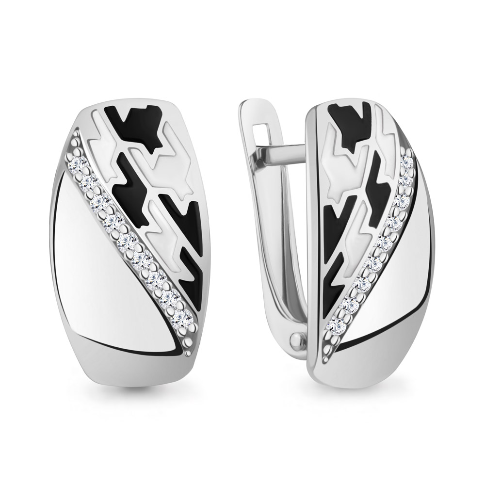 400956А Серьги из Серебра с фианитами, эмалью