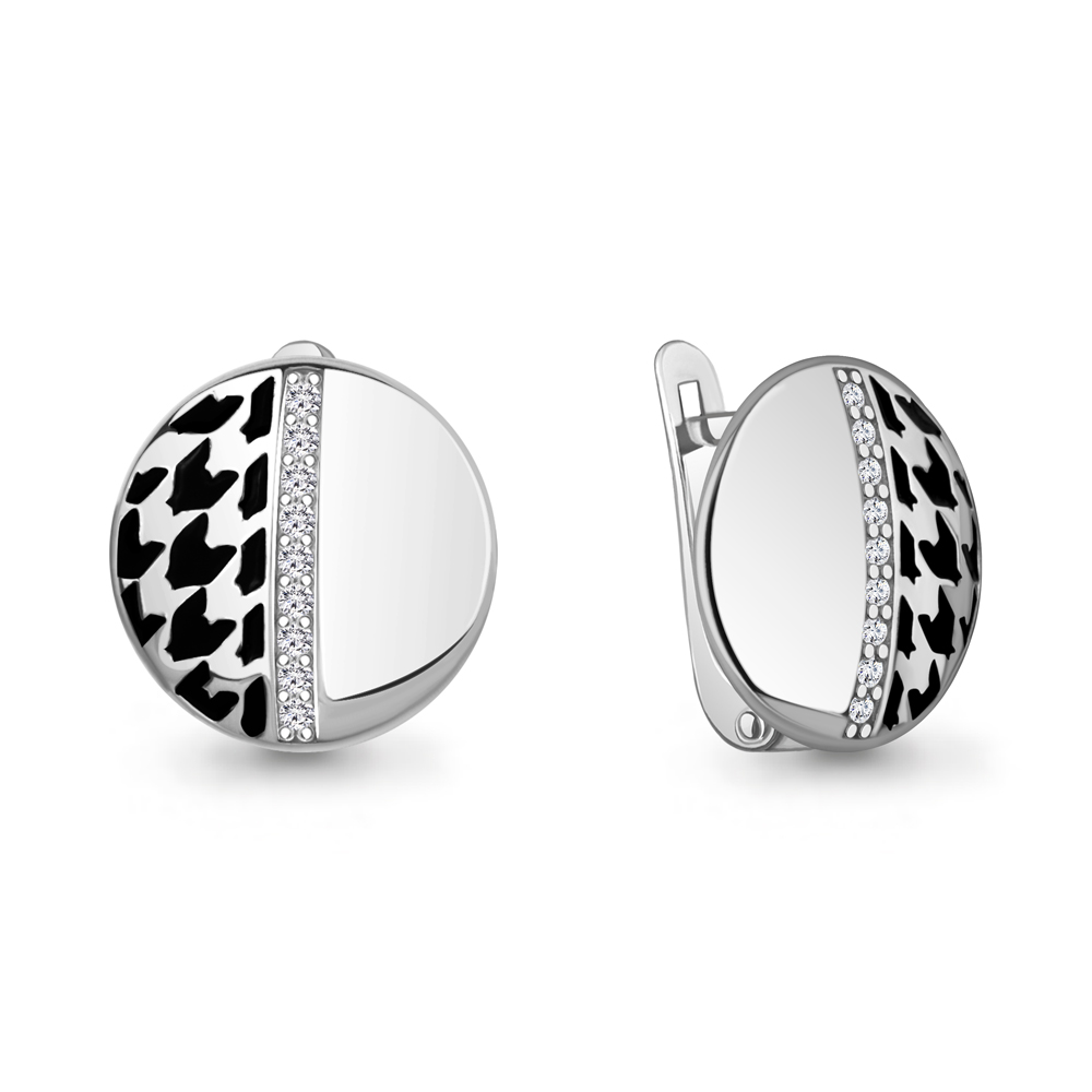 400975А Серьги из Серебра с фианитами, эмалью