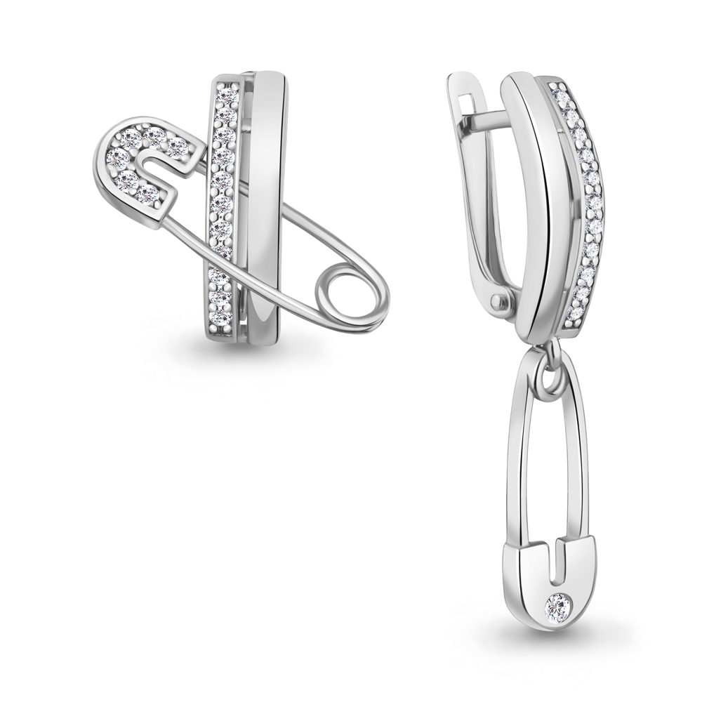 401017А Серьги из Серебра с фианитами