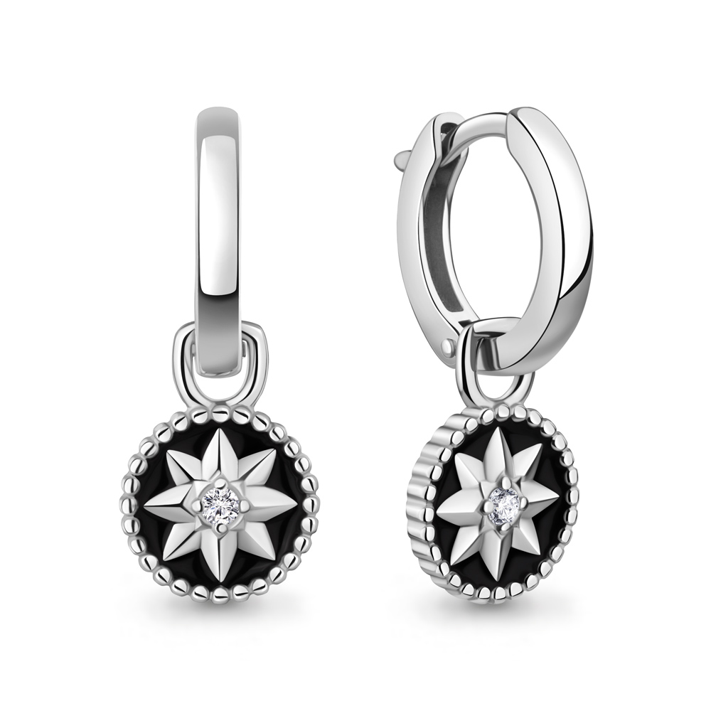 401033А Серьги из Серебра с фианитами, эмалью