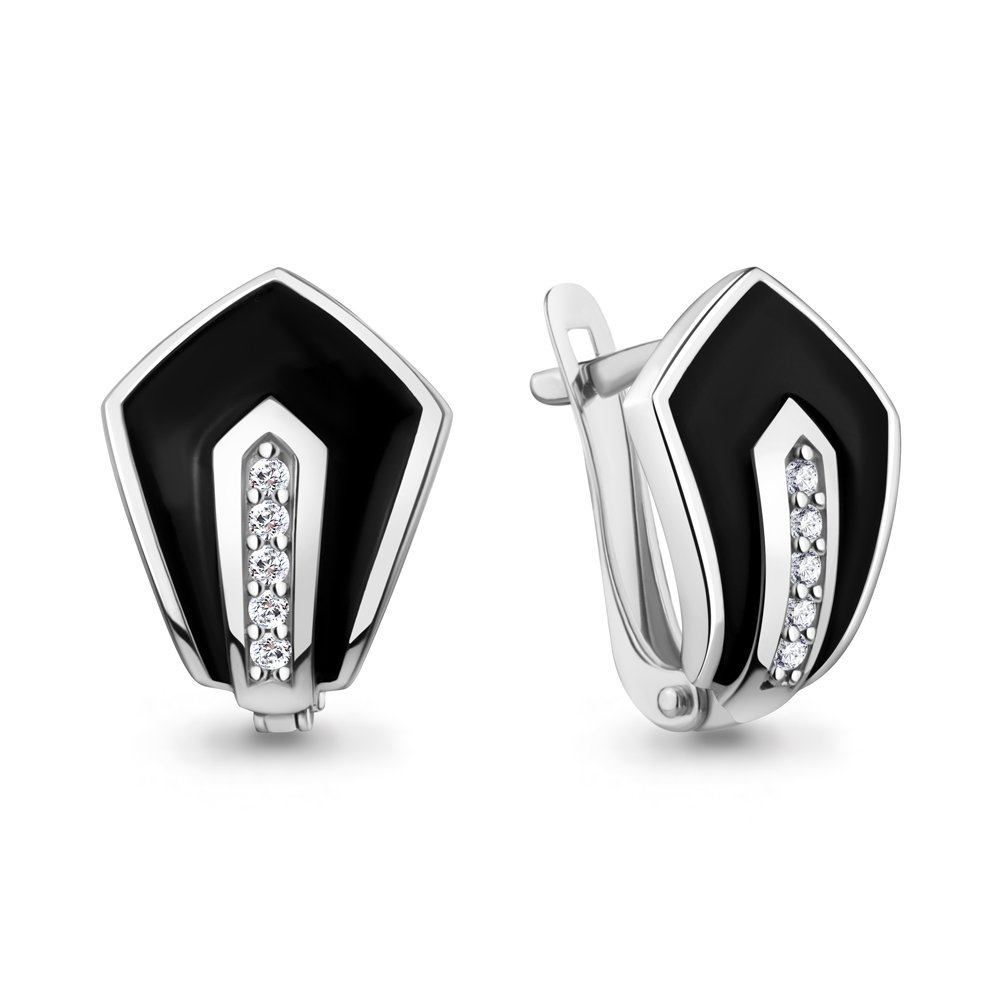 401041А Серьги из Серебра с фианитами, эмалью