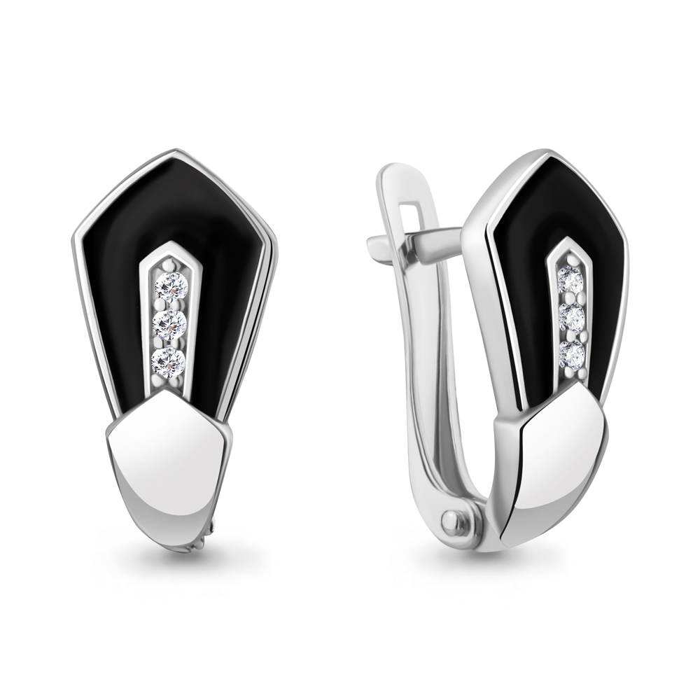401042А Серьги из Серебра с фианитами, эмалью