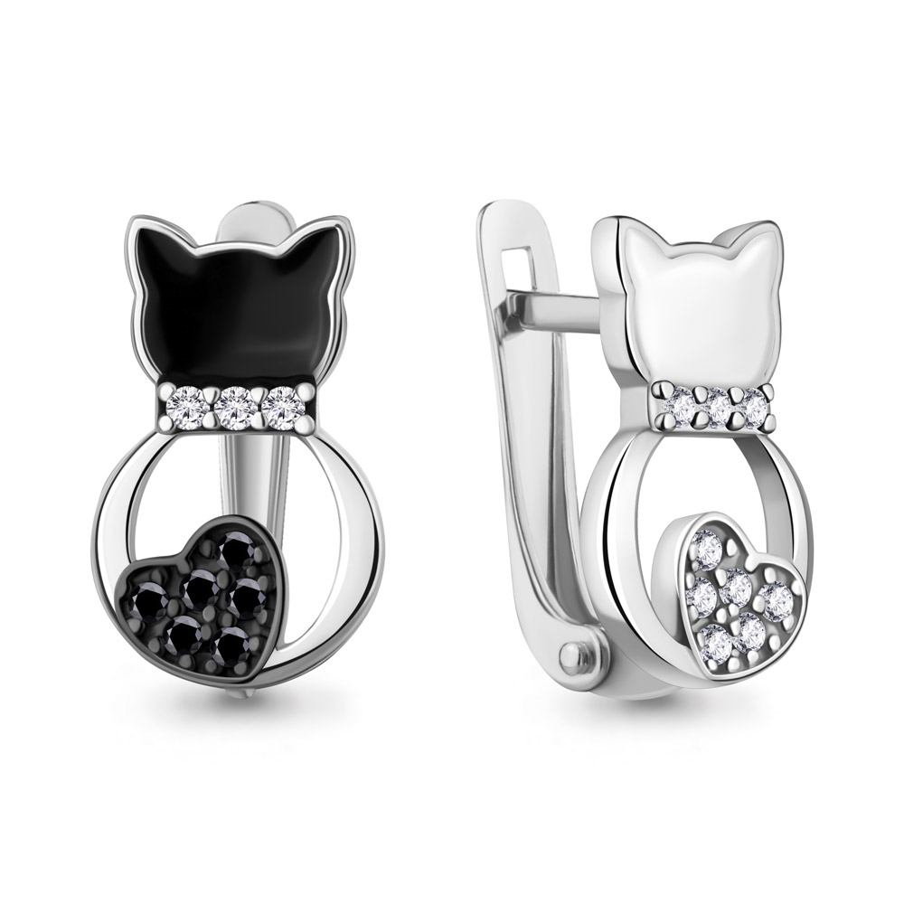 401096АЧ Серьги из Серебра с нанокристаллами, фианитами, эмалью