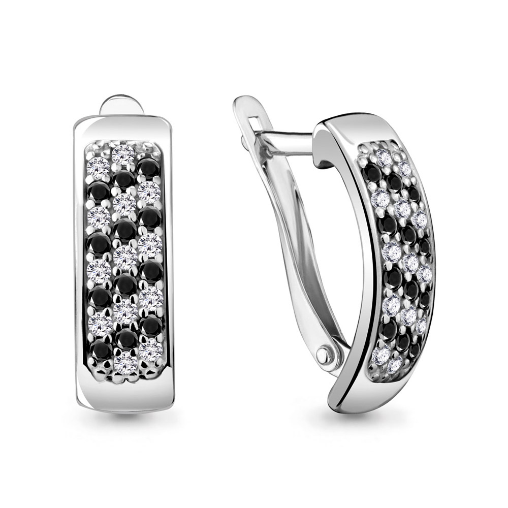 40758Ч Серьги из Серебра с нанокристаллами, фианитами