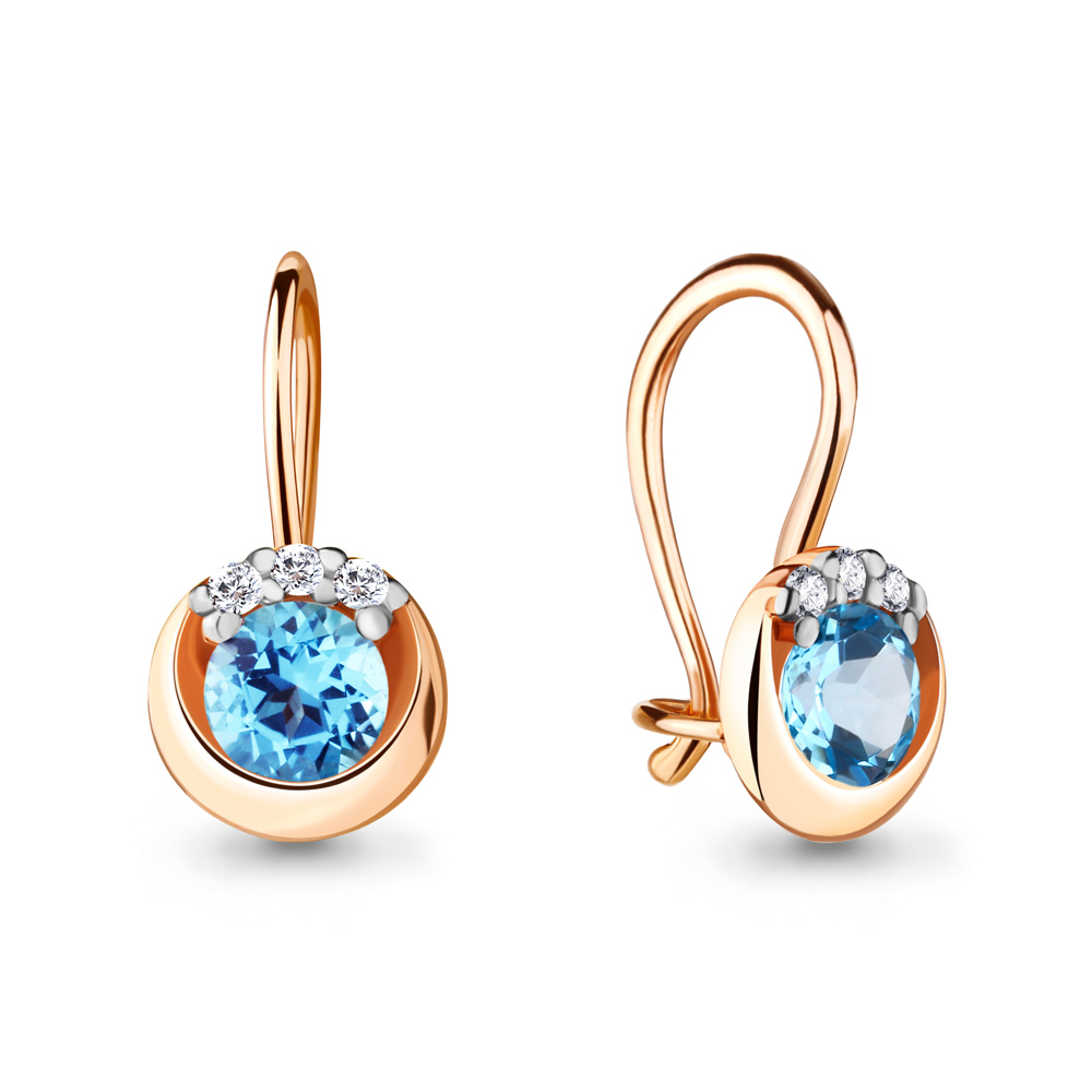 4267805 Серьги из Золота с топазами свисс блю, фианитами
