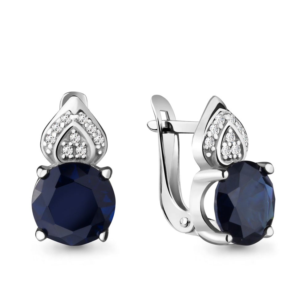 42890Б Серьги из Серебра с наносапфирами, фианитами из коллекции "Клеопатра"