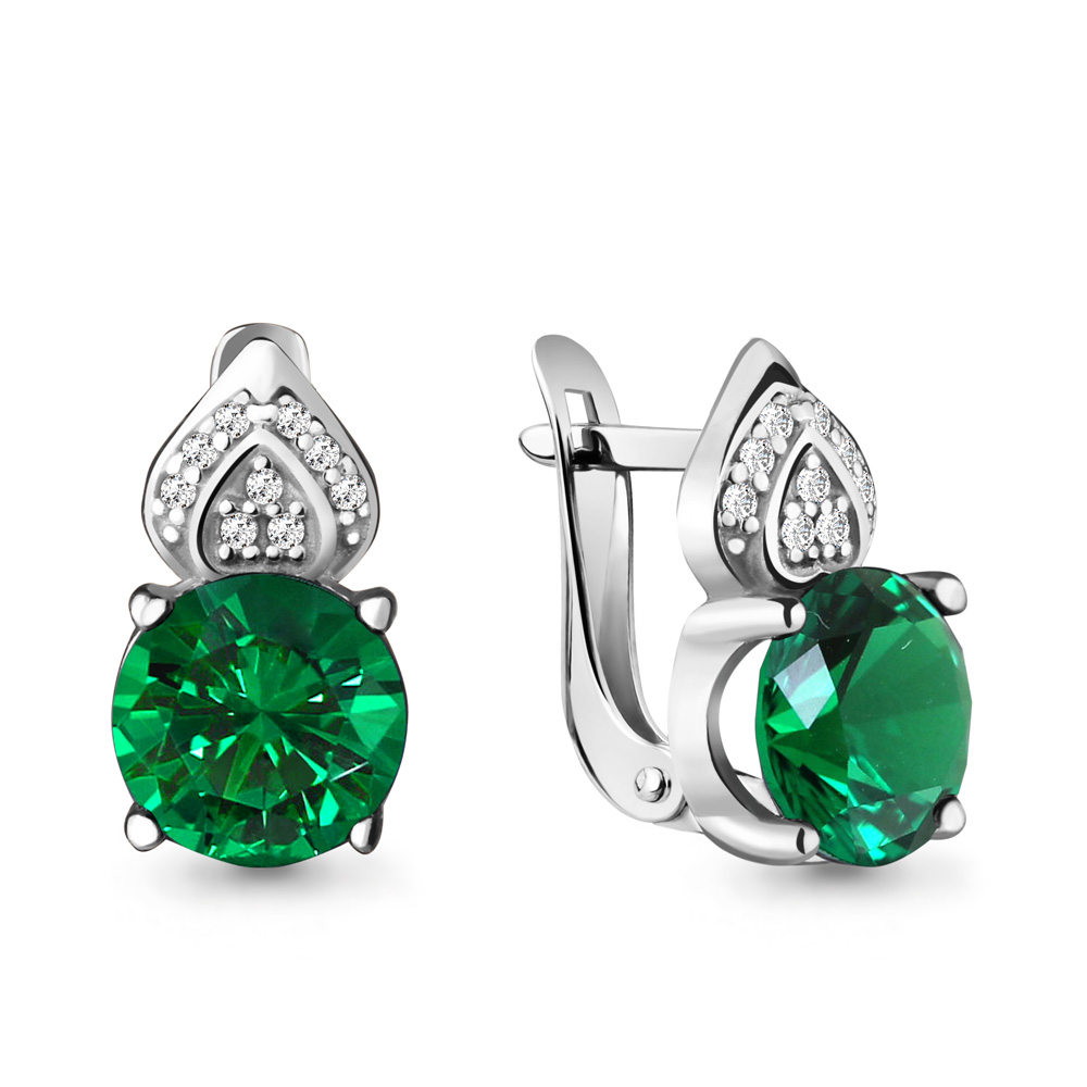 42890Г Серьги из Серебра с наноизумрудами, фианитами из коллекции "Клеопатра"