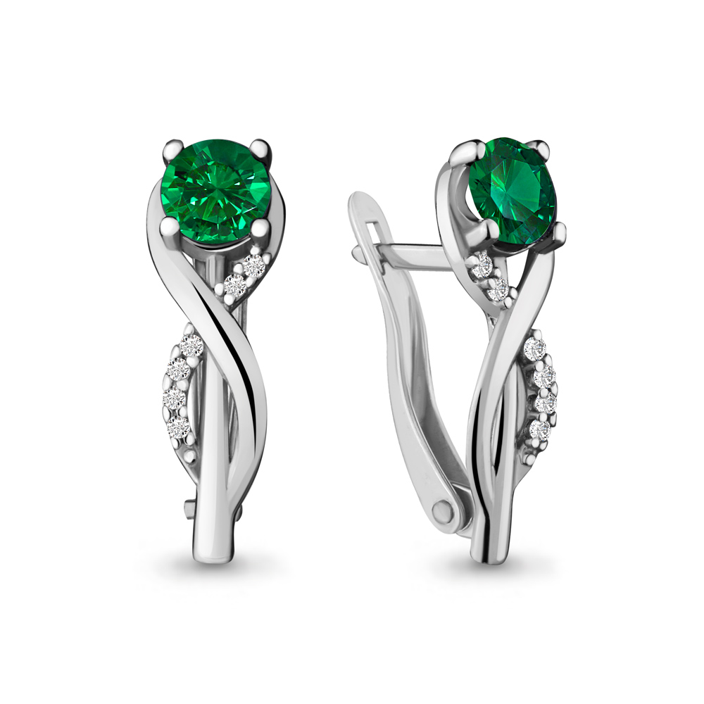 42897Г Серьги из Серебра с наноизумрудами, фианитами