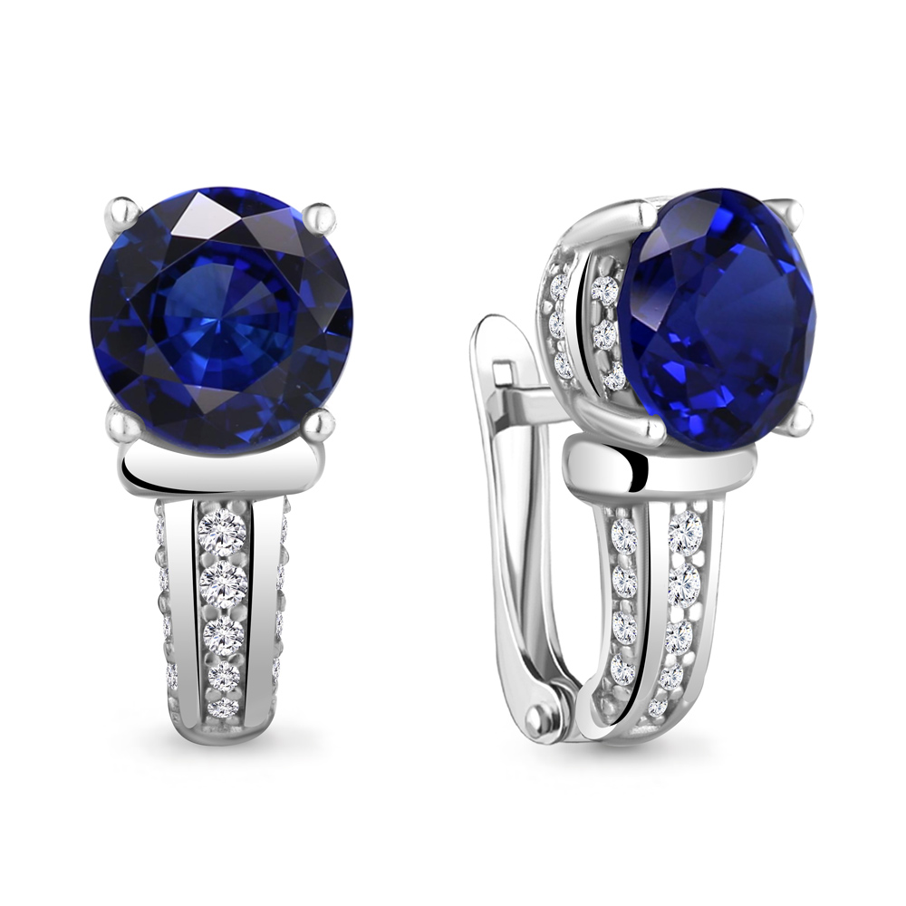 42901Б Серьги из Серебра с наносапфирами, фианитами из коллекции "Клеопатра"