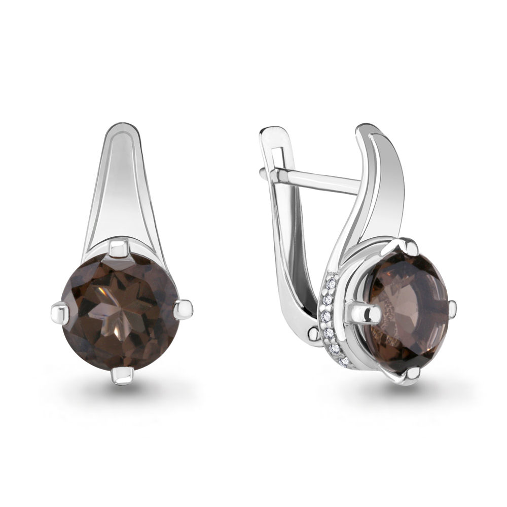 4291201А Серьги из Серебра с раухтопазами, фианитами