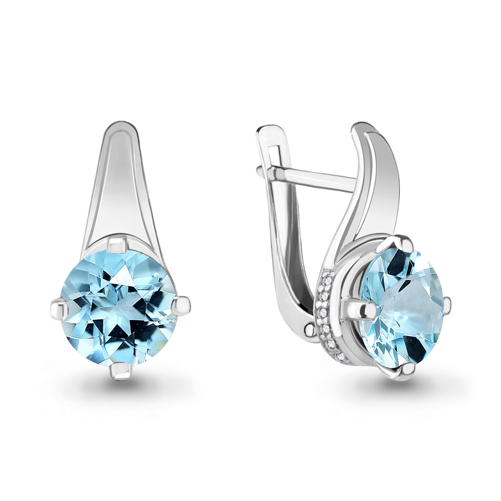 4291202А Серьги из Серебра с топазами скай блю, фианитами