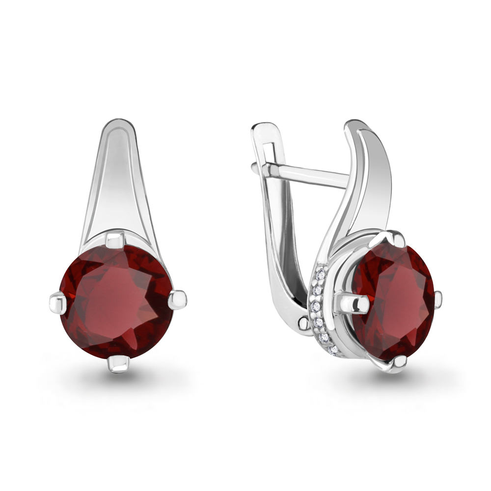 4291203А Серьги из Серебра с гранатами, фианитами