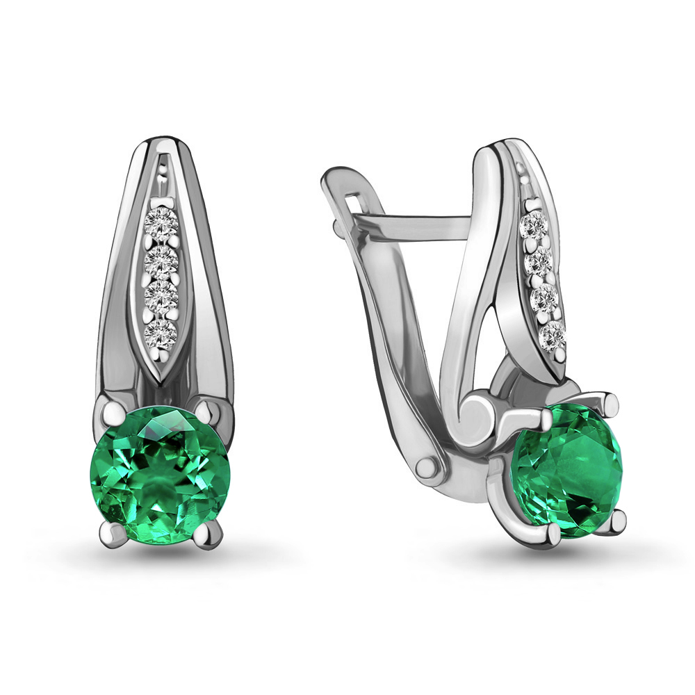 42966Г Серьги из Серебра с наноизумрудами, фианитами