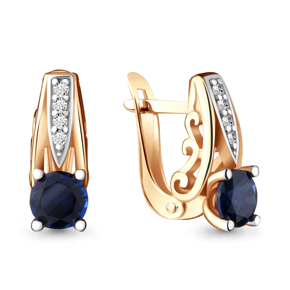 42967Б Серьги из Золота с наносапфирами, фианитами из коллекции "Клеопатра"
