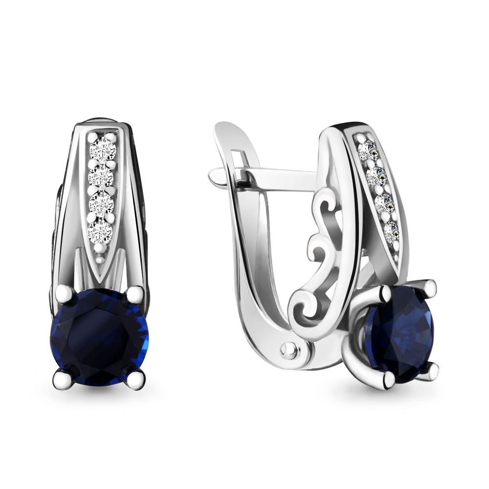 42967Б Серьги из Серебра с наносапфирами, фианитами из коллекции "Клеопатра"