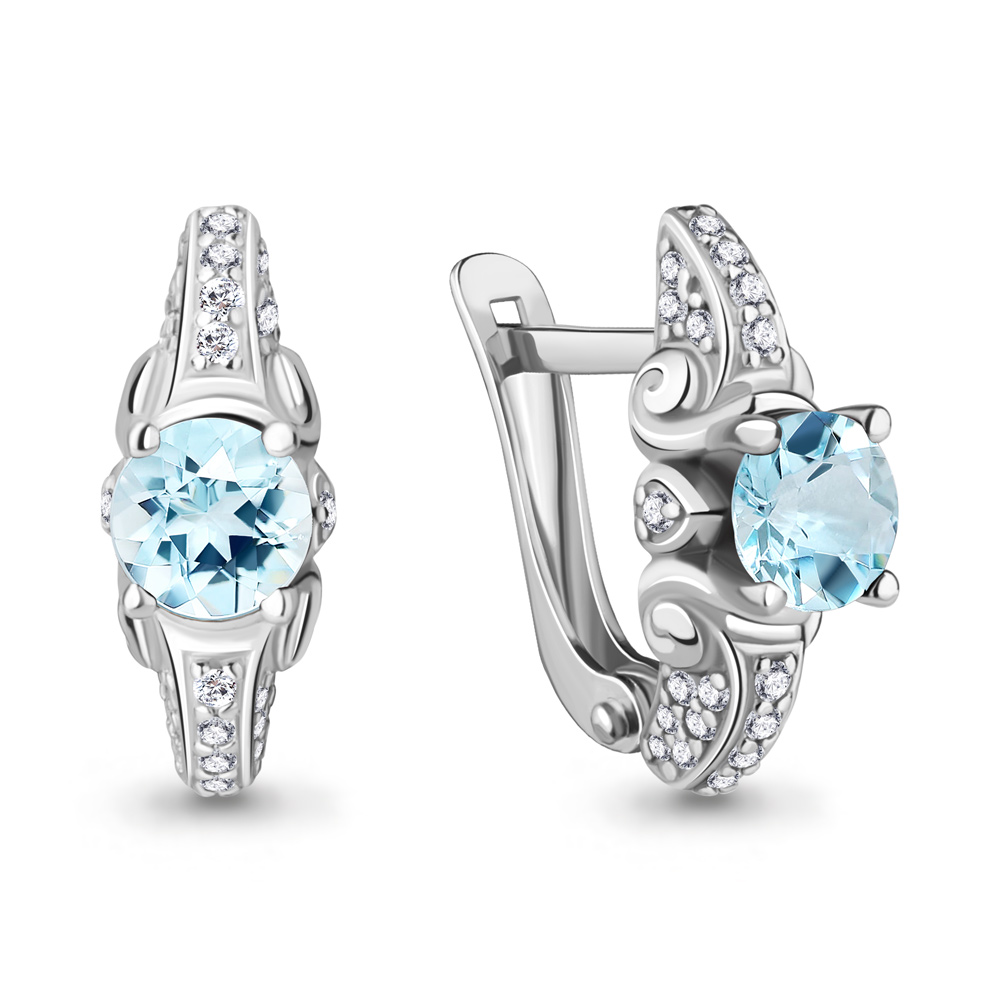 4296802А Серьги из Серебра с топазами скай блю, фианитами