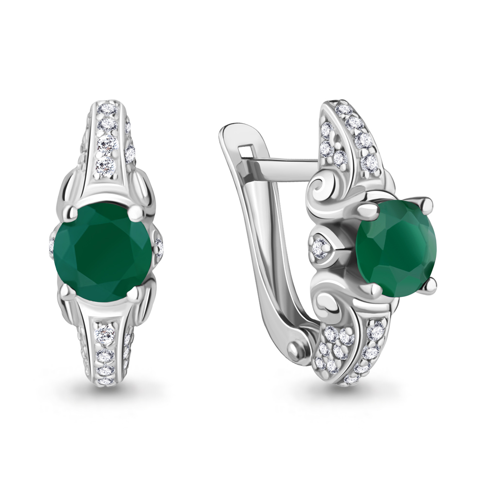 4296809А Серьги из Серебра с агатами, фианитами