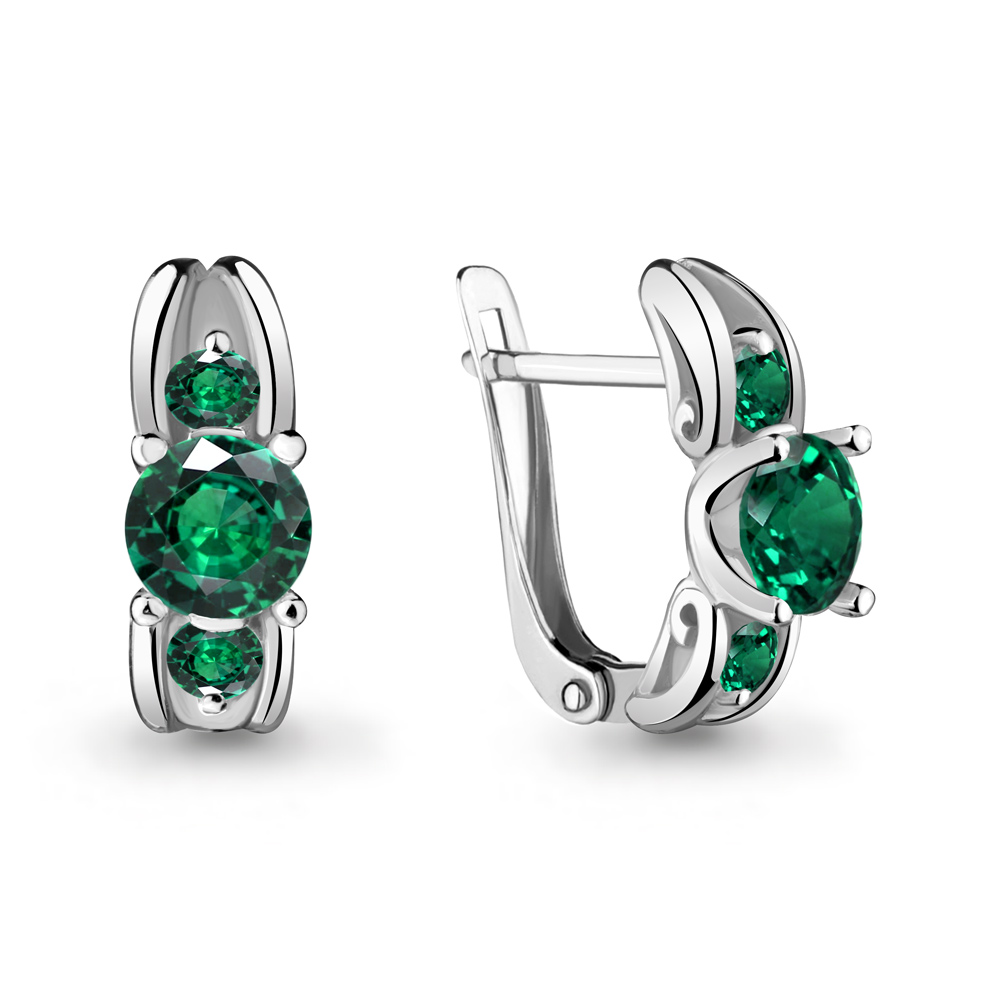 42971П Серьги из Серебра с наноизумрудами из коллекции "Клеопатра"