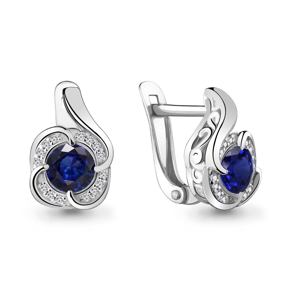 42976Б Серьги из Серебра с наносапфирами, фианитами из коллекции "Клеопатра"