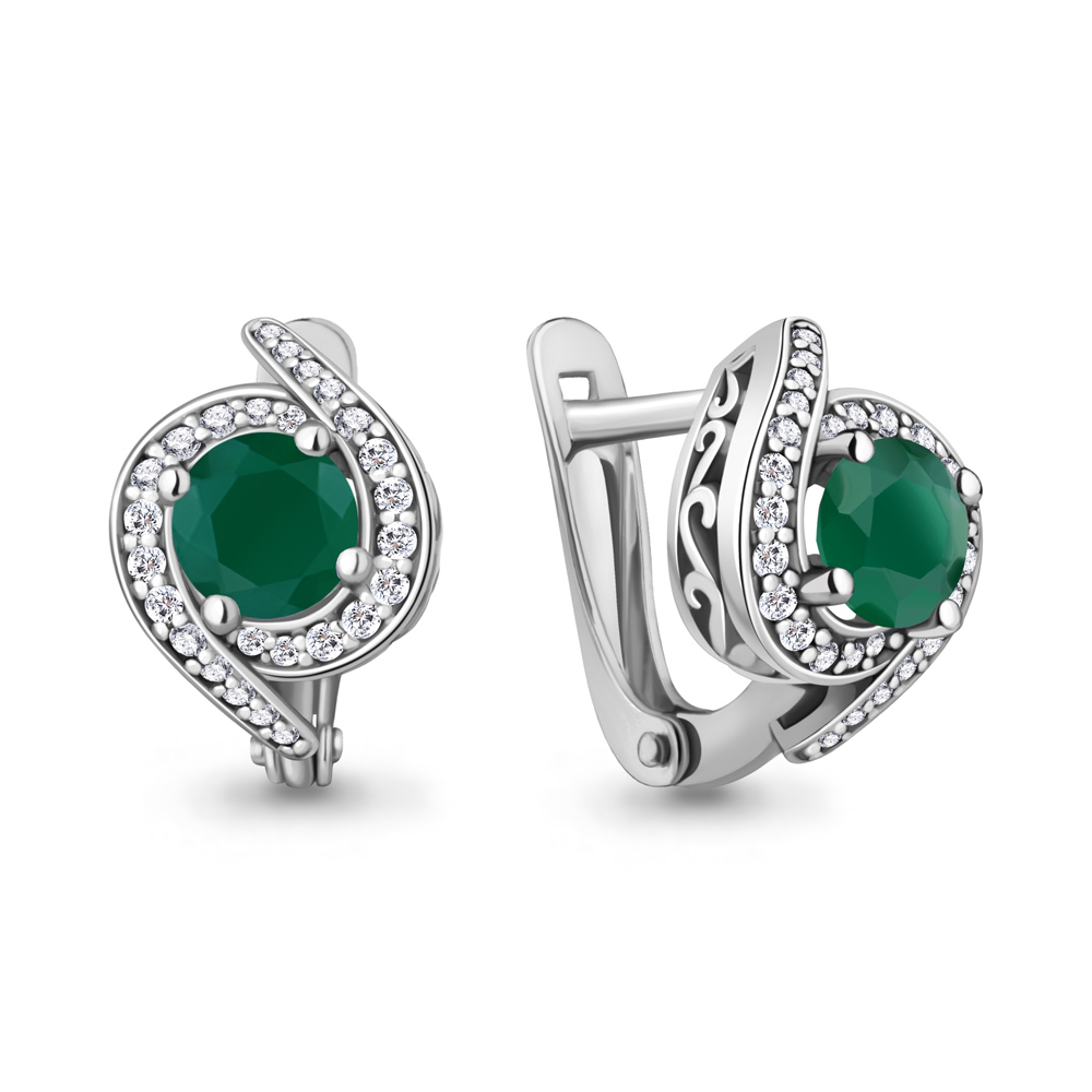 4297709А Серьги из Серебра с агатами, фианитами