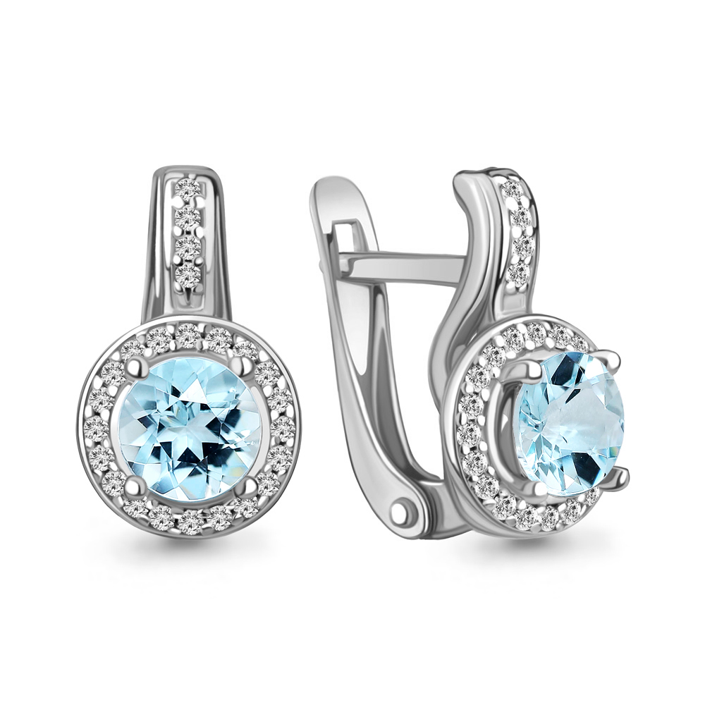 4298102А Серьги из Серебра с топазами скай блю, фианитами