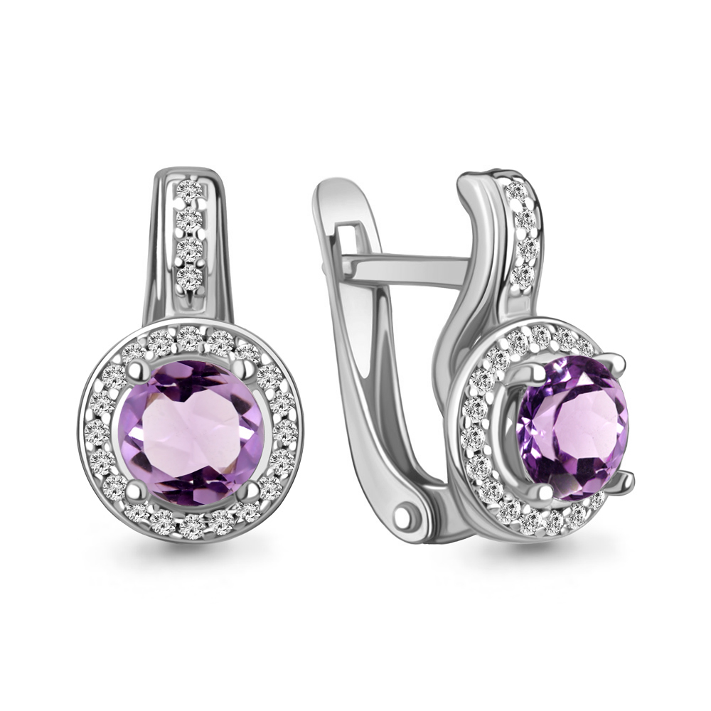 4298104А Серьги из Серебра с аметистами, фианитами