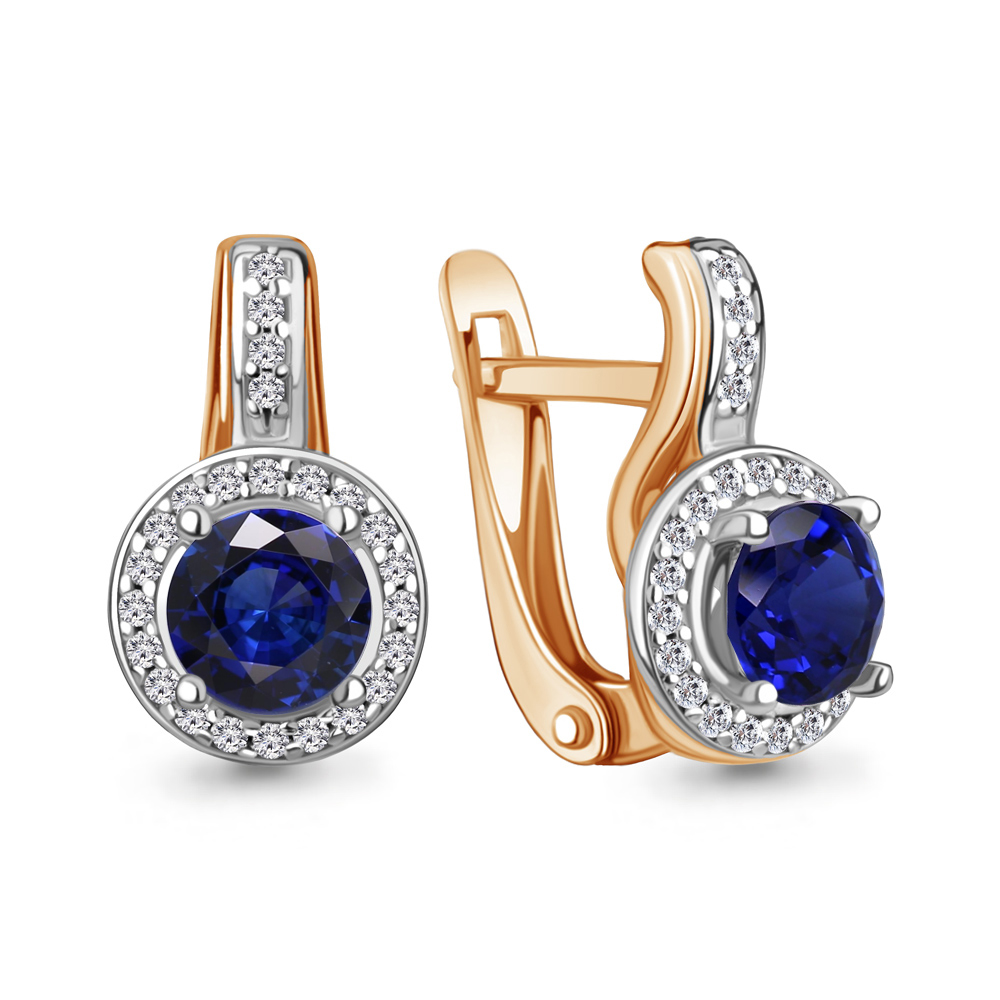 42981Б Серьги из Золота с наносапфирами, фианитами из коллекции "Клеопатра"