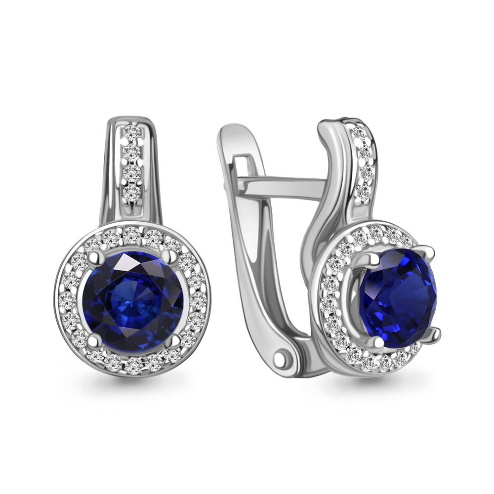 42981Б Серьги из Серебра с наносапфирами, фианитами из коллекции "Клеопатра"