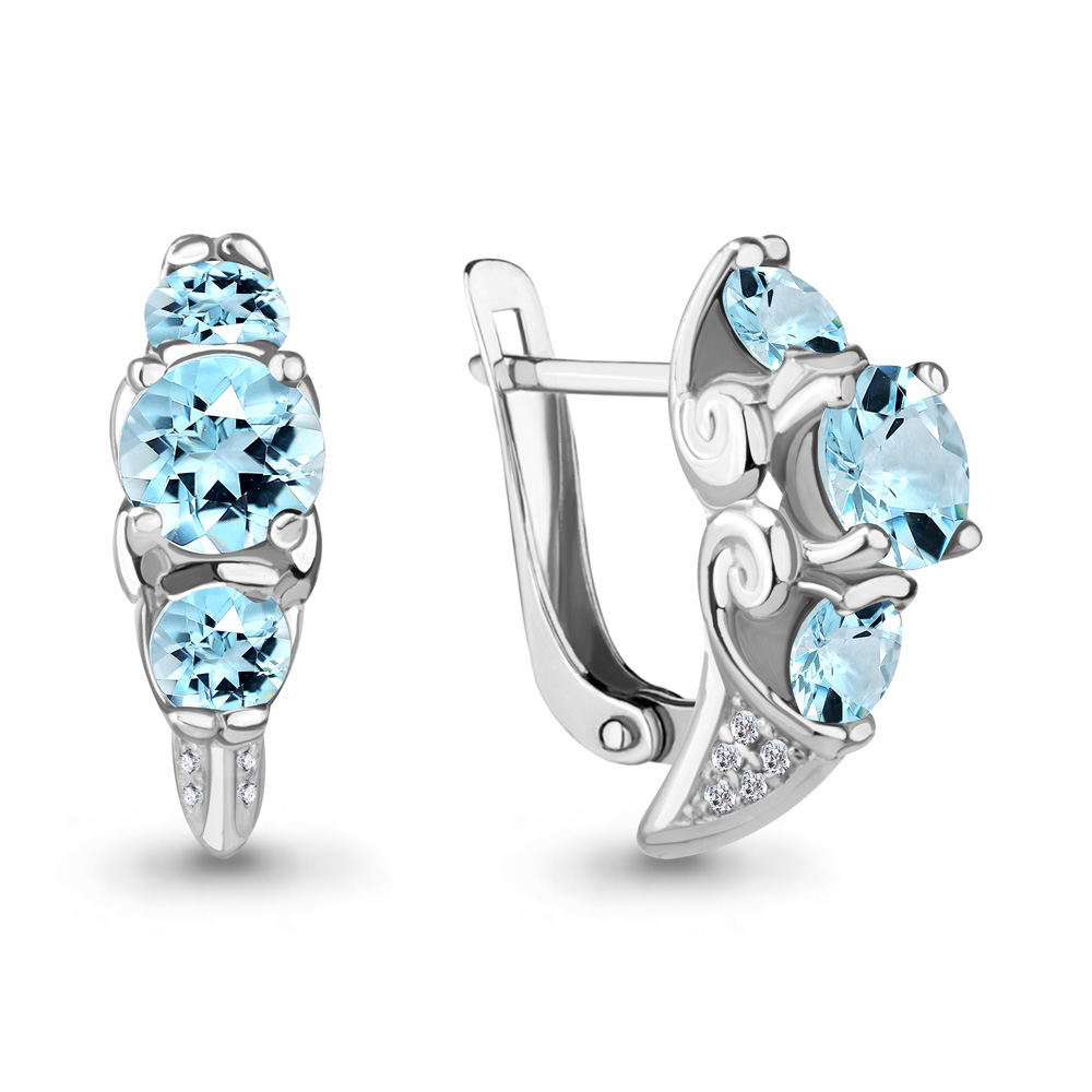 4298202А Серьги из Серебра с топазами скай блю, фианитами