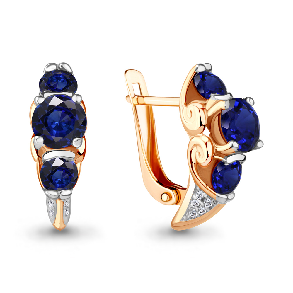 42982Б Серьги из Золота с наносапфирами, фианитами из коллекции "Клеопатра"