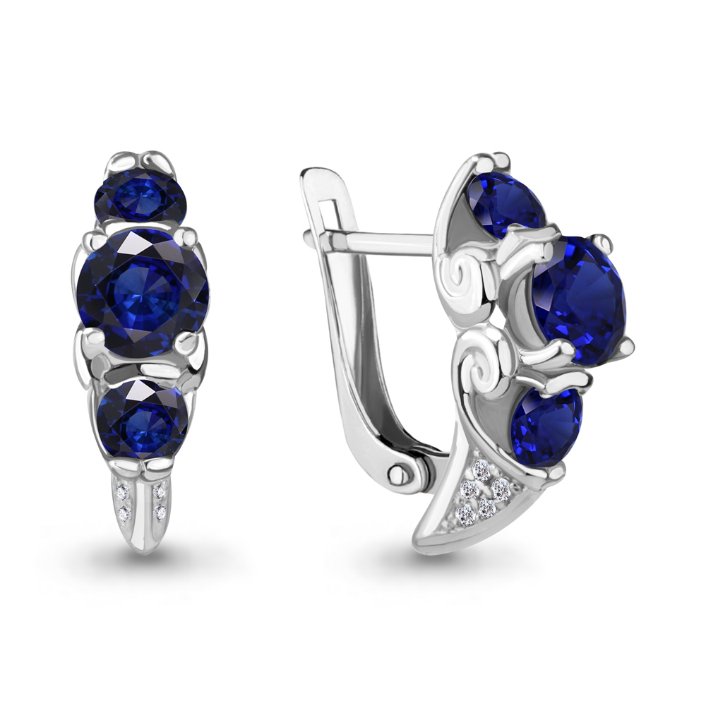 42982Б Серьги из Серебра с наносапфирами, фианитами из коллекции "Клеопатра"