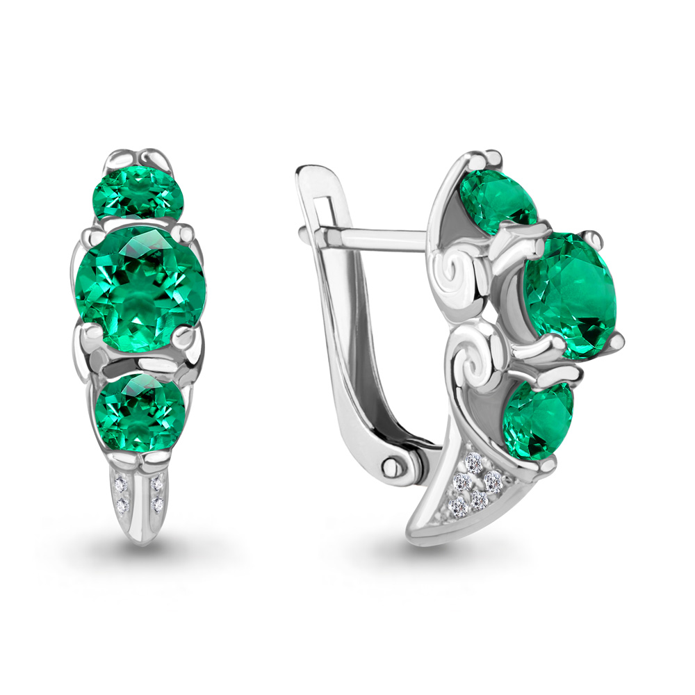 42982Г Серьги из Серебра с наноизумрудами, фианитами