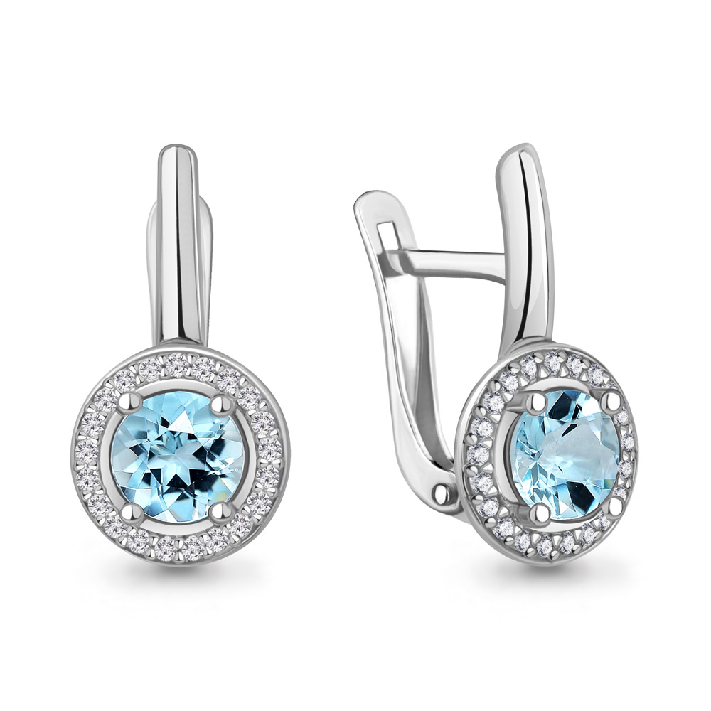 4298302А Серьги из Серебра с топазами скай блю, фианитами