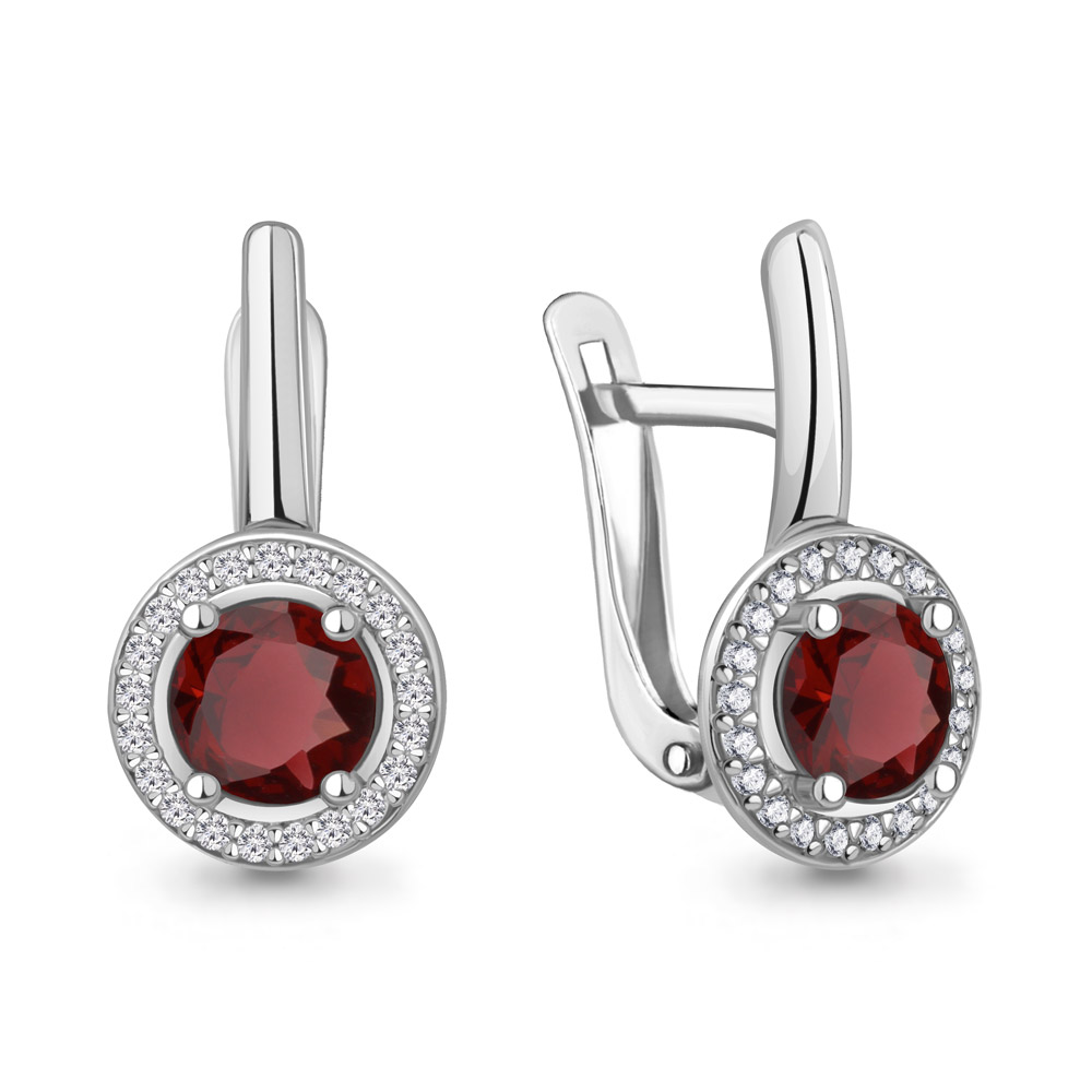 4298303А Серьги из Серебра с гранатами, фианитами