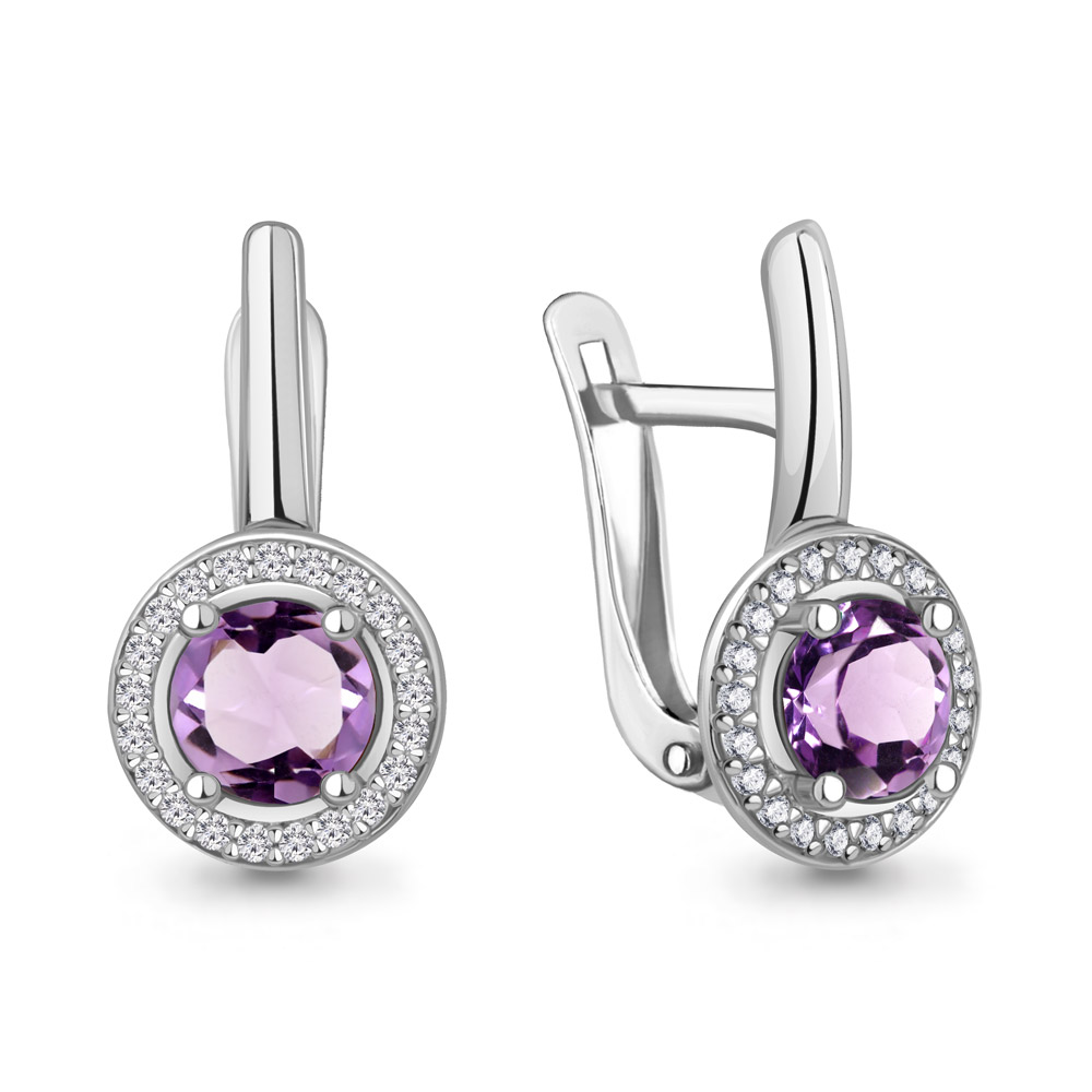 4298304А Серьги из Серебра с аметистами, фианитами