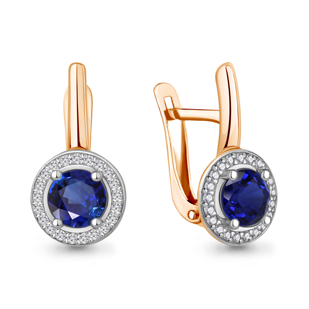 42983Б Серьги из Золота с наносапфирами, фианитами из коллекции "Клеопатра"