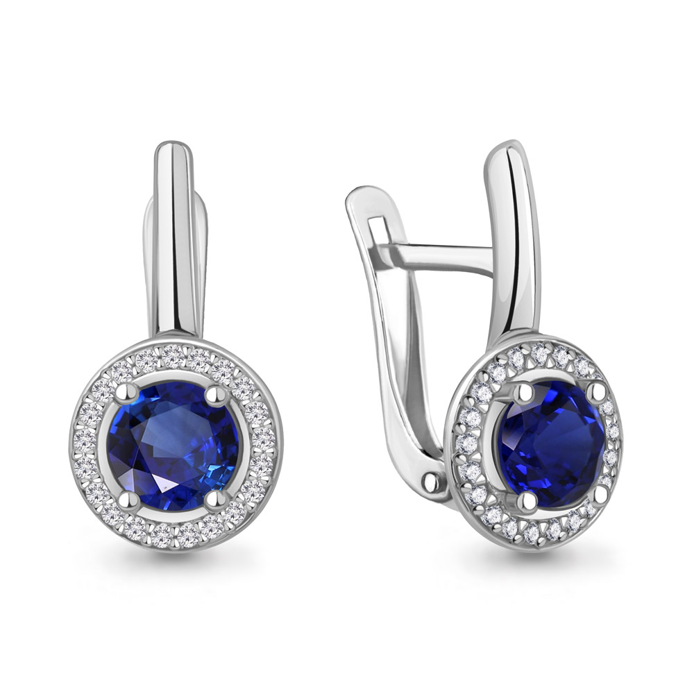 42983Б Серьги из Серебра с наносапфирами, фианитами из коллекции "Клеопатра"