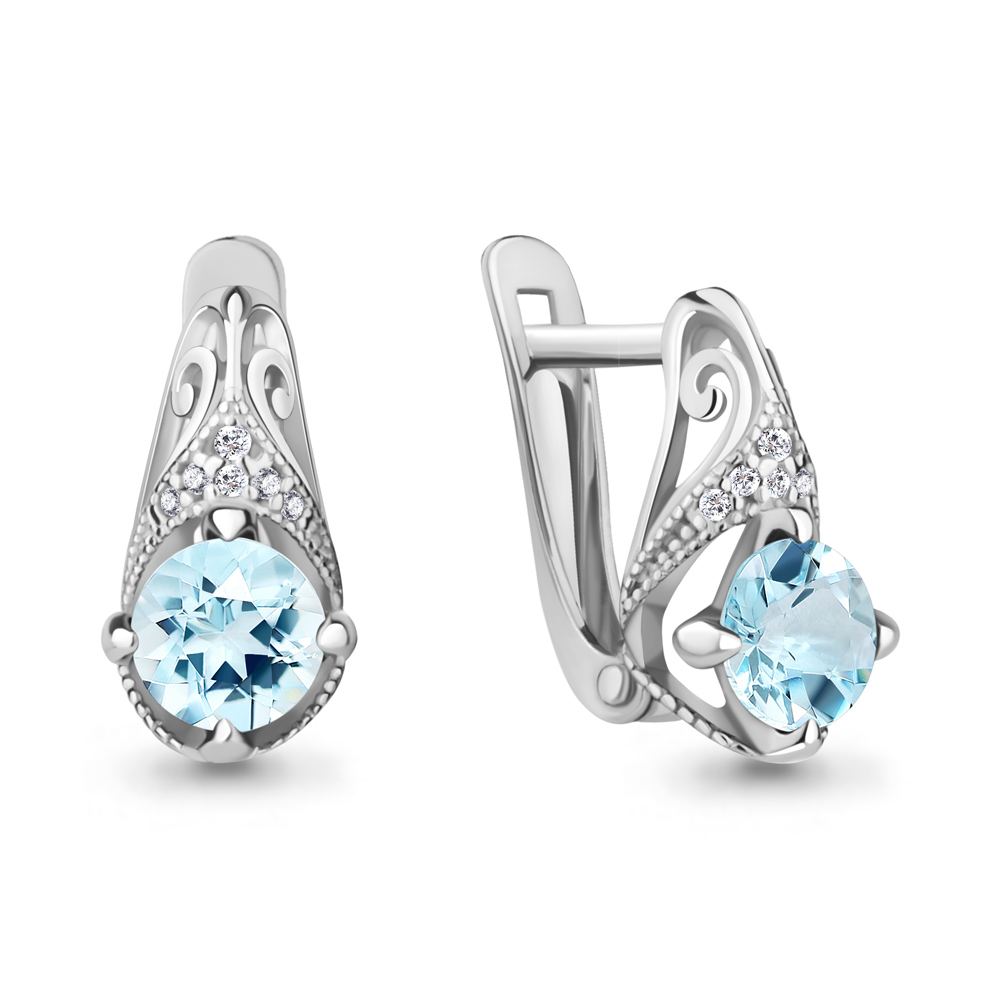4298402А Серьги из Серебра с топазами скай блю, фианитами