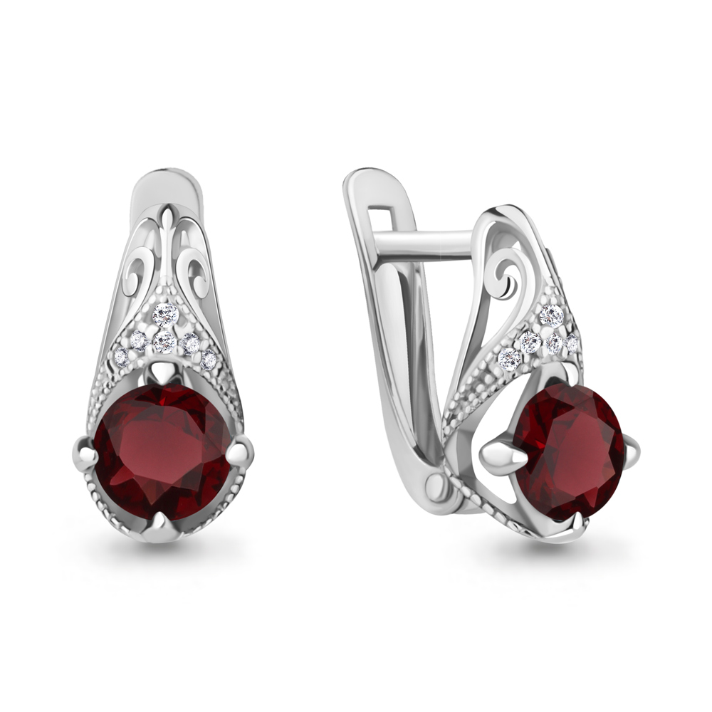 4298403А Серьги из Серебра с гранатами, фианитами