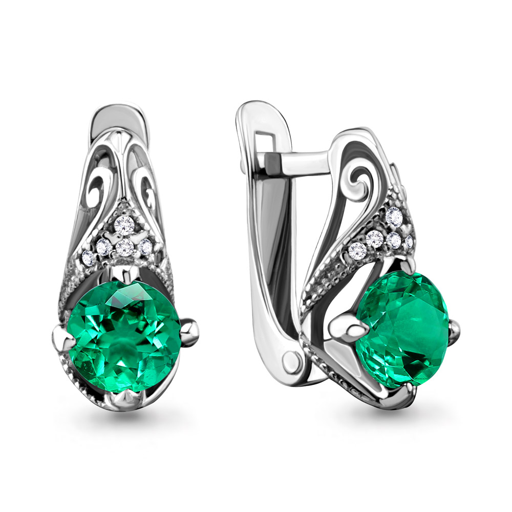42984Г Серьги из Серебра с наноизумрудами, фианитами