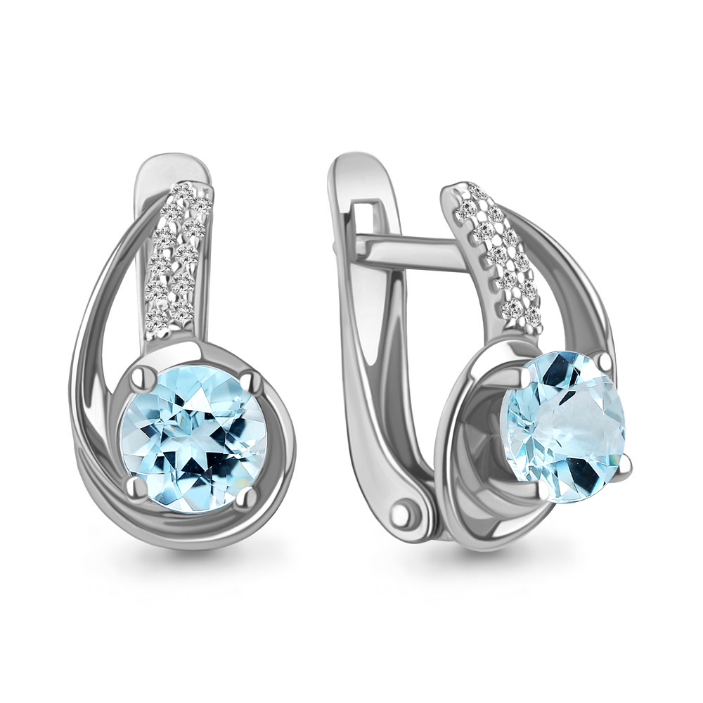 4298502А Серьги из Серебра с топазами скай блю, фианитами